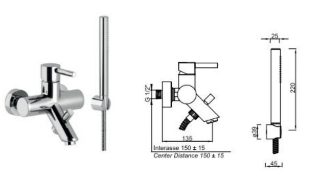 ECOSOLE WALL MOUNTED BATH MIXER WITH SHOWER KIT