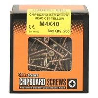 M4 X 40 YELLOW POZI CHIPBOARD SCREW (Box Qty 200)