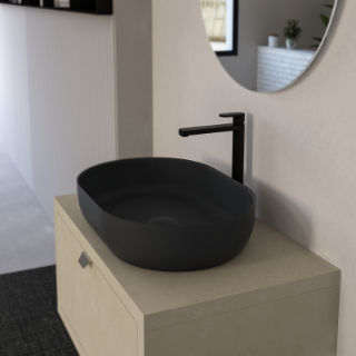 Oval Ceramic Countertop Basin - Matt Basalt